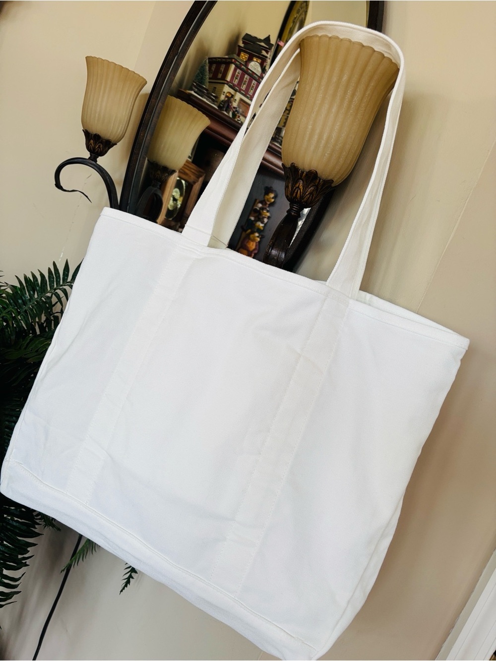 Brand New HALARA White Canvas Tote Green Logo Large Shoulder Bag Gym Casual - Picture 4 of 9